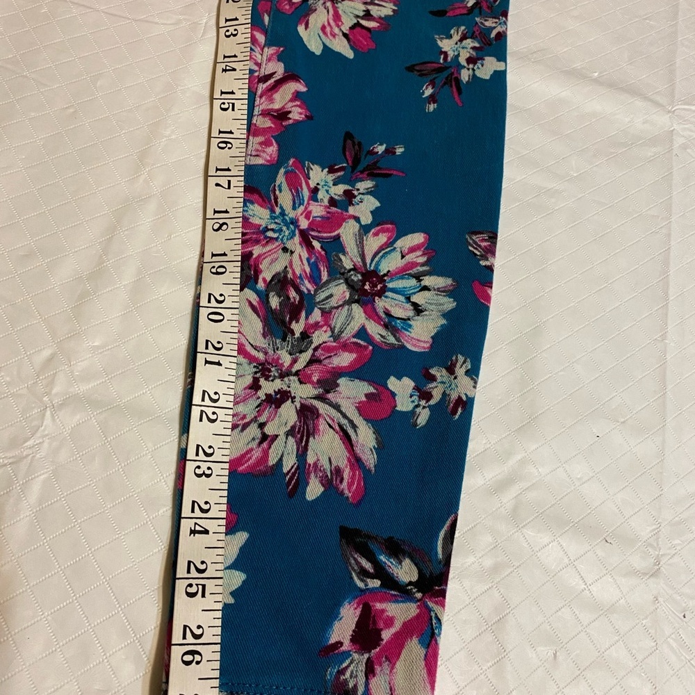 Floral Print Teal Skinny Stretch Leggings Pants - Picture 5 of 7